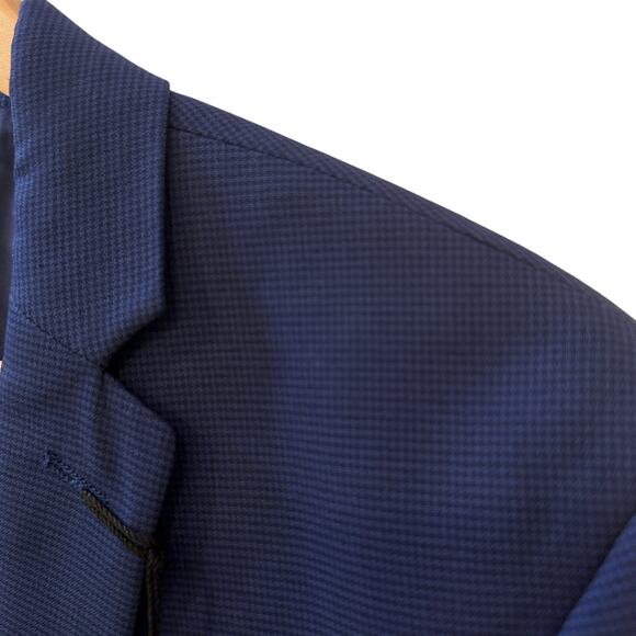 JF J Ferrar Ultra Comfort Super Slim Blue Houndstooth Stretch Blazer 42R Party - Picture 9 of 11